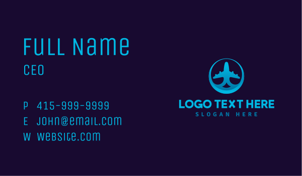 Blue Gradient Airplane Business Card Design Image Preview