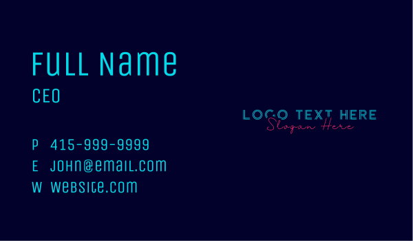 Nightlife Neon Wordmark Business Card Design Image Preview