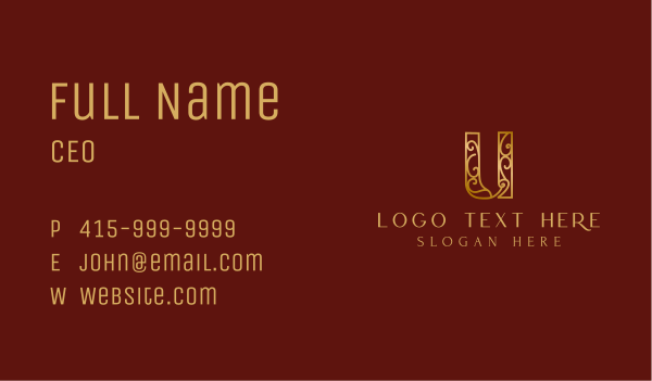 Gold Decorative Letter U Business Card Design Image Preview