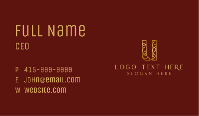 Gold Decorative Letter U Business Card Image Preview