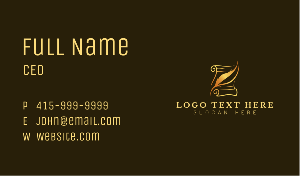 Quill Writing Scroll Business Card Design Image Preview