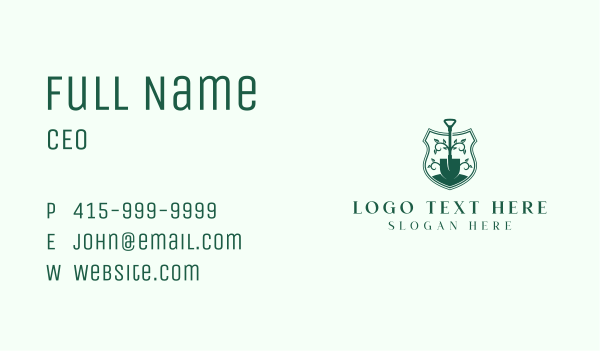 Shovel Gardener Shield Business Card Design Image Preview