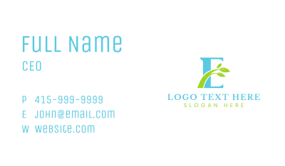 Organic Leaf Letter E Business Card Image Preview