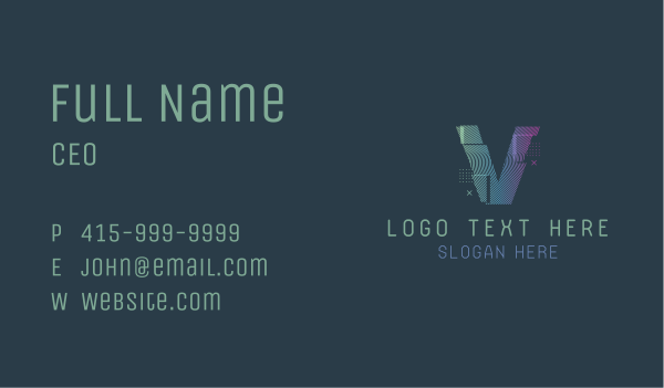 Modern Glitch Letter V Business Card Design Image Preview