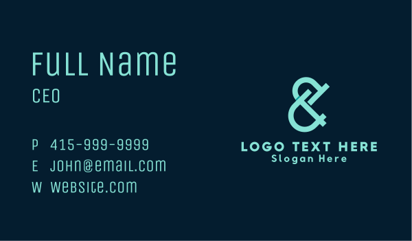 Teal Ampersand Lettering Business Card Design Image Preview