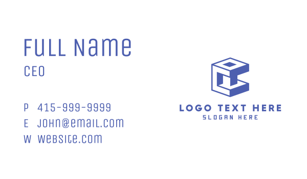 Blue Cube Letter C Business Card Design Image Preview