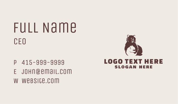 Wildlife Grizzly Bear & Cub Business Card Design Image Preview