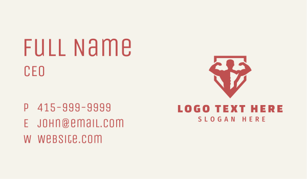 Red Shield Weightlifter Business Card Design Image Preview