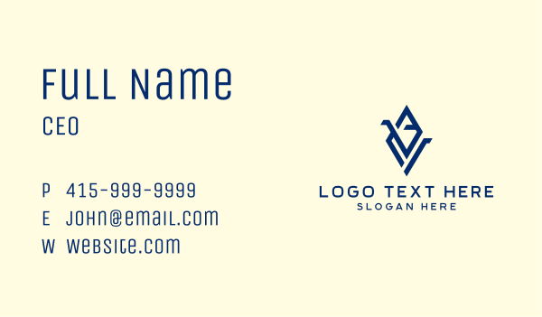 Blue Diamond Letter V Business Card Design Image Preview