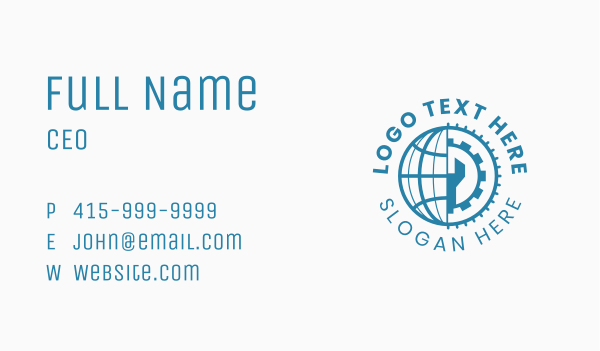 Globe Gear Wrench Business Card Design Image Preview