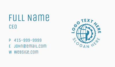 Globe Gear Wrench Business Card Image Preview