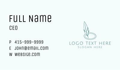 Blue Feather Quill Business Card