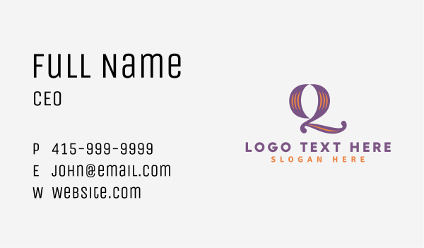 Stylish Calligraphy Letter Q Business Card Design Image Preview
