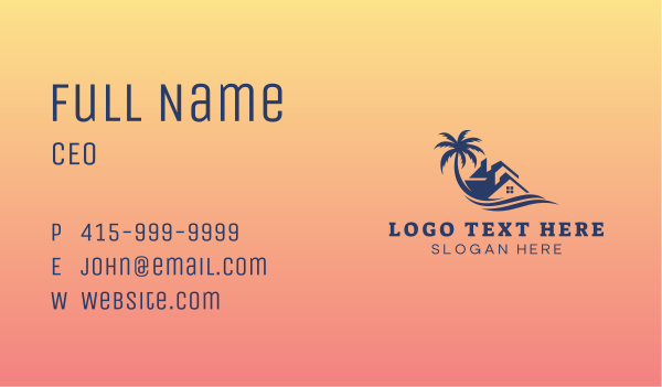 Palm Tree Beach House Business Card Design Image Preview