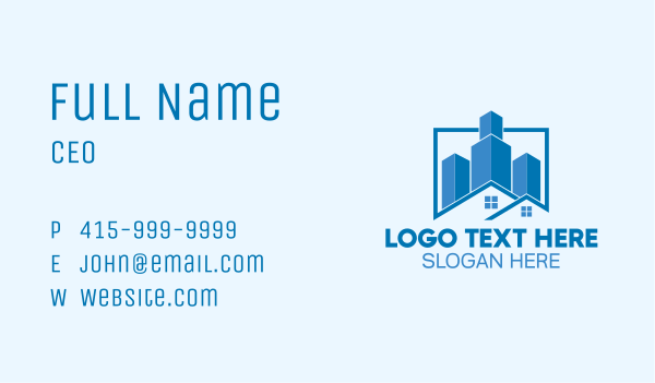 Blue House Building Contractor Business Card Design Image Preview