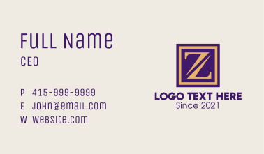 Premium Frame Letter Z Business Card