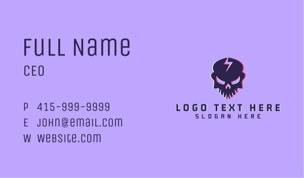 Glitch Lightning Skull Business Card Design Image Preview