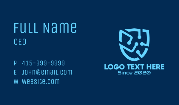 Blue Circuit Shield Business Card Design Image Preview