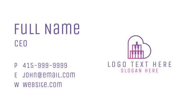 Gradient Purple Heart Pianist Business Card Design Image Preview