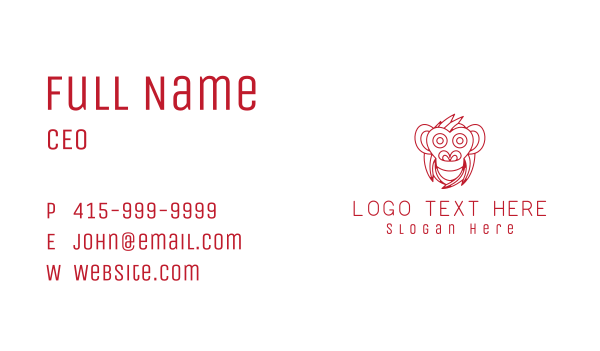 Red Happy Monkey Outline Business Card Design Image Preview