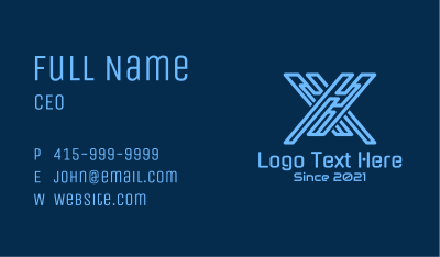 Letter X Digital Circuit Business Card