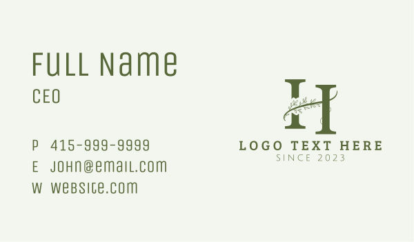 Aesthetic Vine Letter H  Business Card Design Image Preview