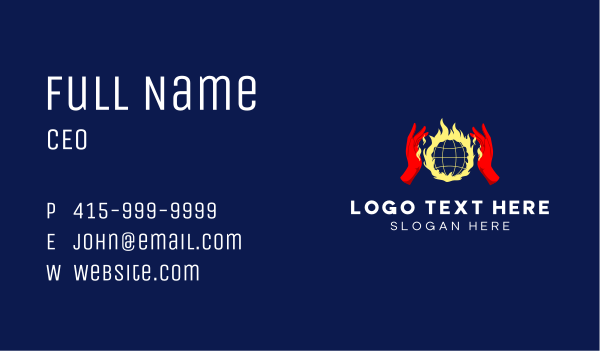 Flame Planet Hand Business Card Design Image Preview