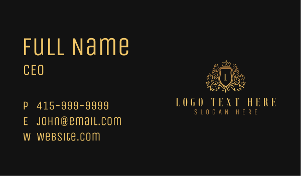 Golden Vine Royalty Shield  Business Card Design Image Preview