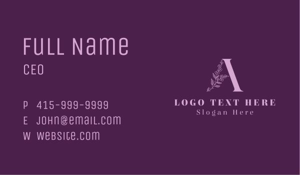 Purple Floral Letter A  Business Card Design Image Preview