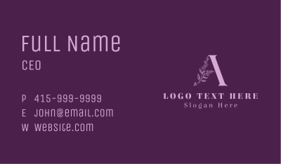 Purple Floral Letter A  Business Card Image Preview