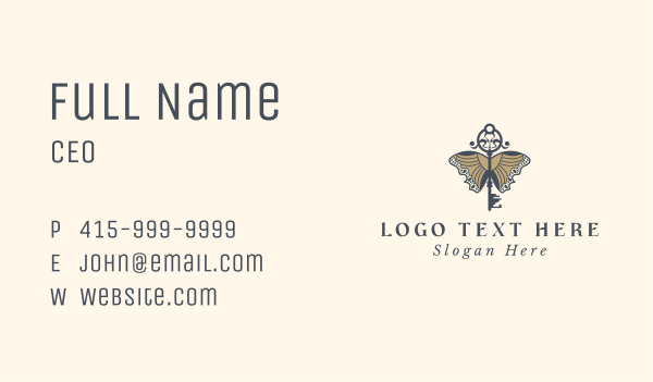 Elegant Butterfly Key Business Card Design Image Preview