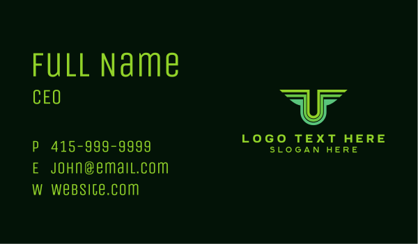 Green Wings Letter U  Business Card Design Image Preview