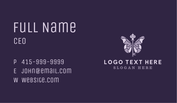 Violet Butterfly Key Business Card Design Image Preview