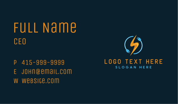 Lightning Energy Plug Business Card Design Image Preview