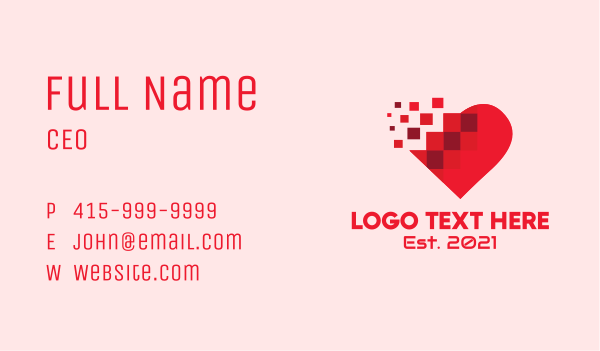 Digital Pixel Heart  Business Card Design