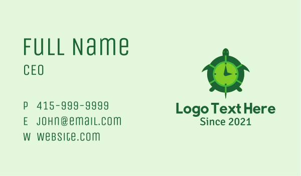 Green Turtle Clock Business Card Design Image Preview