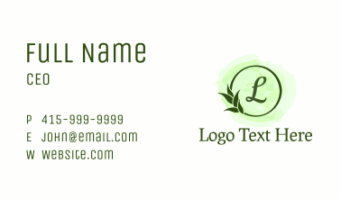 Green Leaves Wreath Letter  Business Card