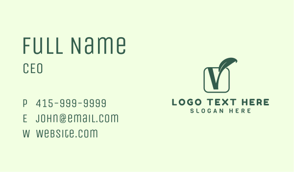 Green Leaf Letter V Business Card Design Image Preview