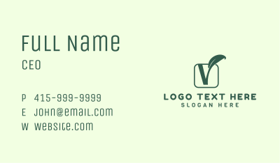 Green Leaf Letter V Business Card Image Preview