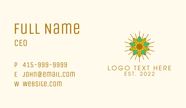Herbal Leaf Sun Business Card Design Image Preview