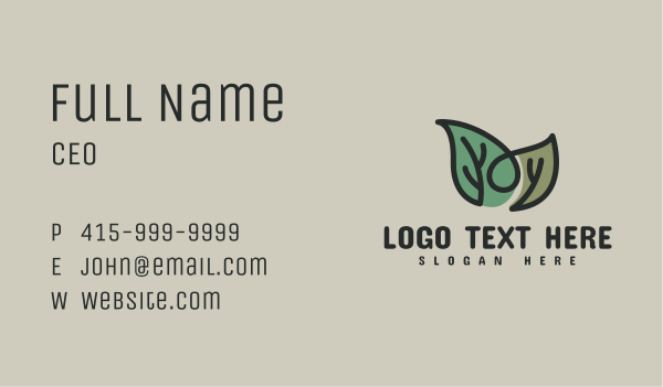 Monoline Herbal Leaf  Business Card Design Image Preview