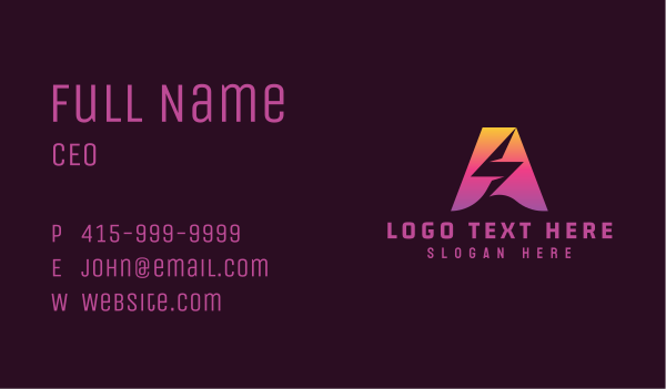 Gradient Electricity Letter A Business Card Design Image Preview