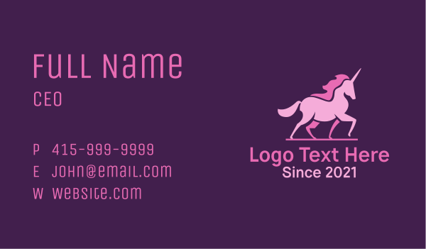 Pink Unicorn Silhouette Business Card Design Image Preview