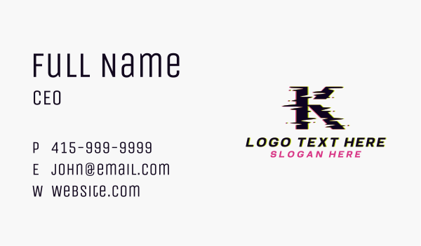 Cyber Glitch Letter K Business Card Design Image Preview