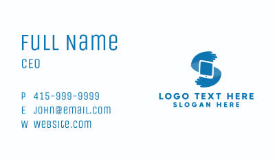 Blue Tech Hands Letter S Business Card Image Preview