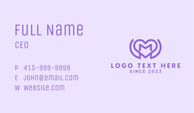 Purple Love Heart Letter M Business Card Image Preview