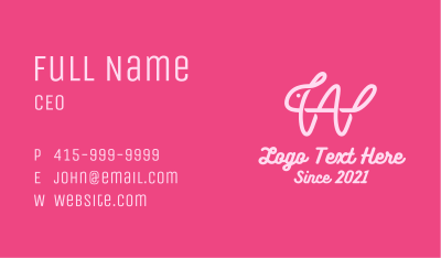 Pink Rabbit Letter W Business Card