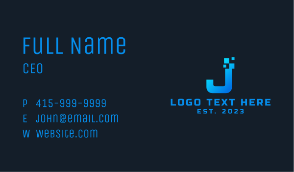Blue Pixel Letter J Business Card Design Image Preview