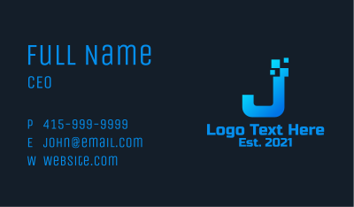 Blue Pixel Letter J Business Card