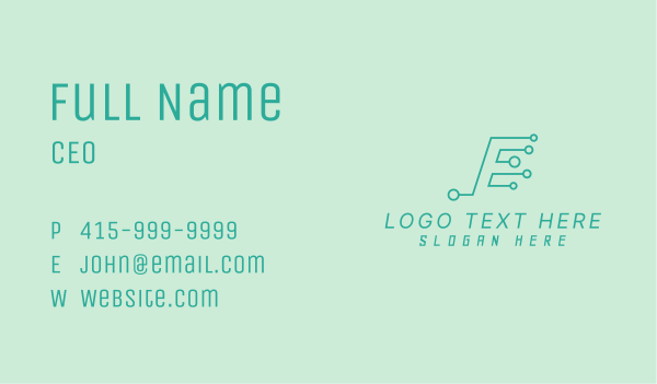 Circuitry Tech Letter E Business Card Design Image Preview